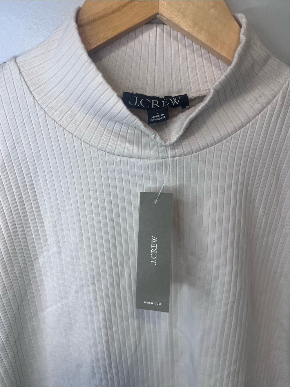 J. Crew Cream Ribbed Mock Neck Top - Picture 3 of 5